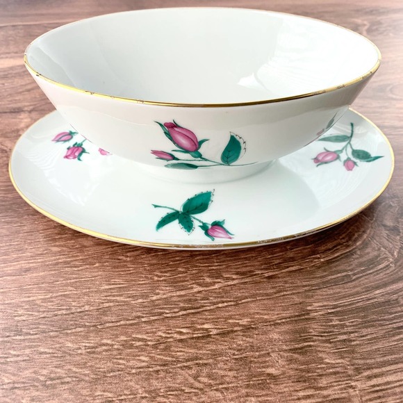 1952 Easterling Bavaria Radiance - Pink Roses Gold Trim - Gravy Boat w Plate - Picture 2 of 3